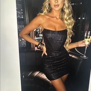 Shimmering Black One Shoulder Dress
